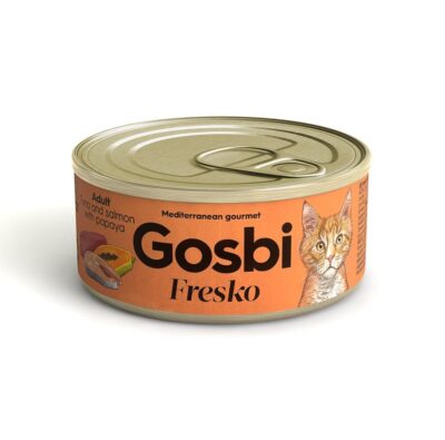 מעדן רטוב לחתולים גוסבי סלמון טונה ופאפאיה Gosbi Fresko Salmon And Papaya  מגש המכיל 32 יחידות