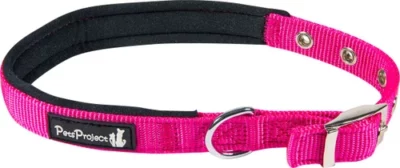 PetsProject קולר אבזם מרופד חזק L פטס פרוג'קט בצבע ורוד