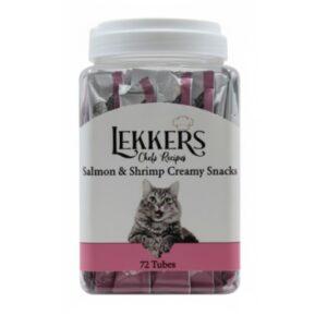 לקרס חטיף נוזלי קטיפתי בטעם סלמון ושרימפס 72 יחידות Lekkers מארז שלם
