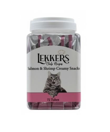 לקרס חטיף נוזלי קטיפתי בטעם סלמון ושרימפס 72 יחידות Lekkers מארז שלם