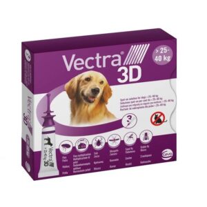 וקטרה 3D אמפולות נגד קרציות ופרעושים לכלבים במשקל 25-40 קג